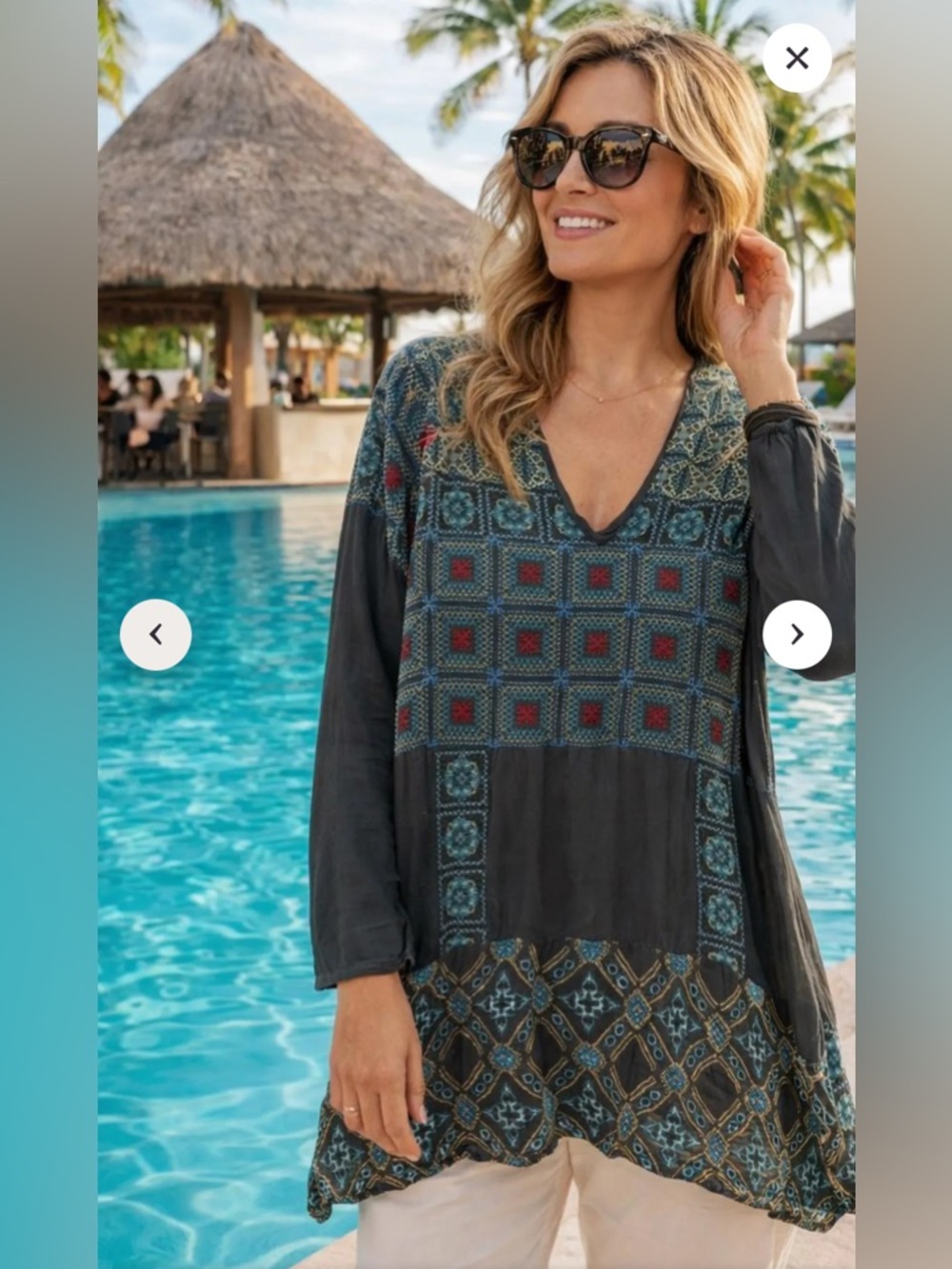 SOLD - Johnny Was Women’s Boho Hippie Festival V-Neck Tunic Top 2XL